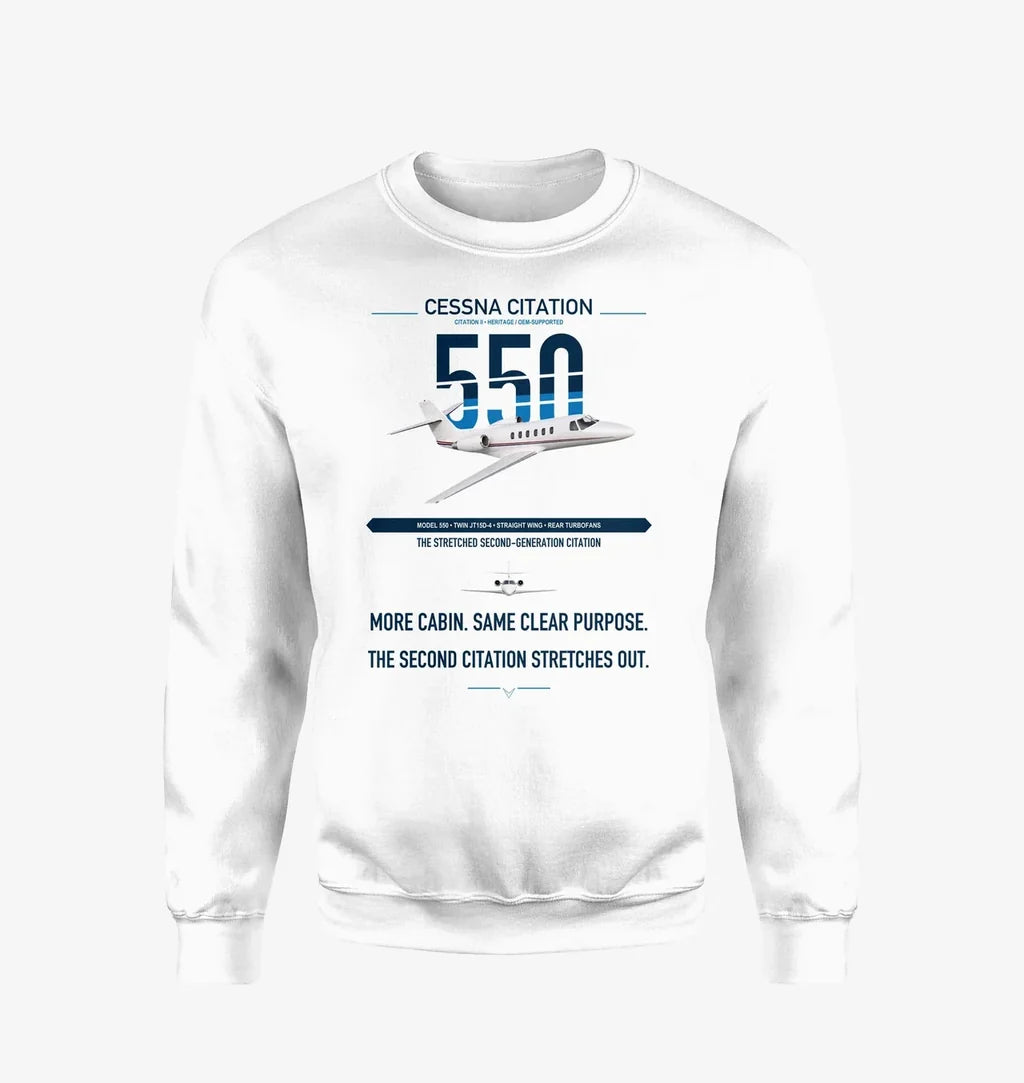 Cessna Citation 550 - Citation II design on white sweatshirt
