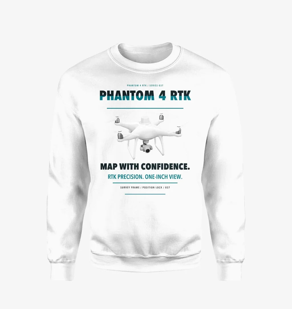 DJI Phantom 4 RTK design on white sweatshirt