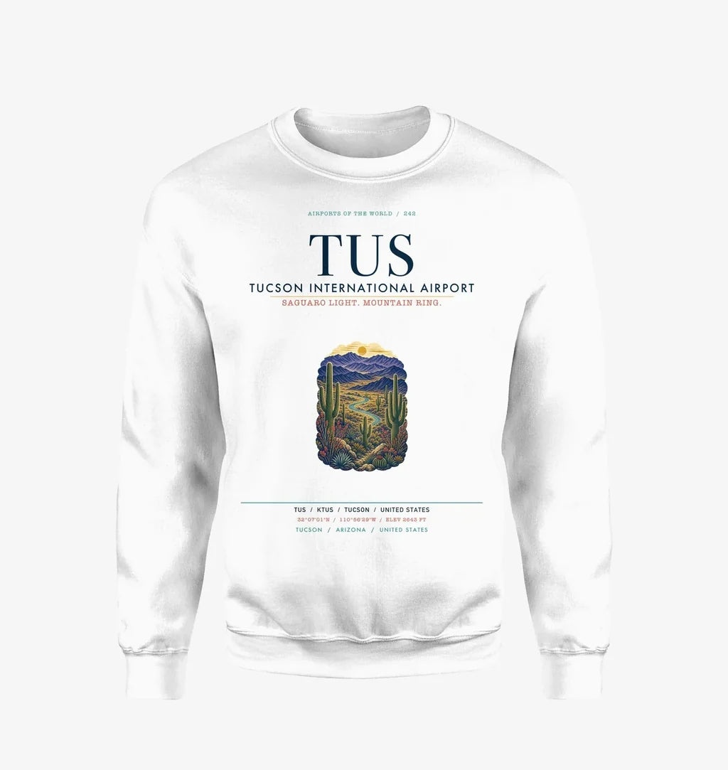 Tucson International Airport (TUS) design on white sweatshirt