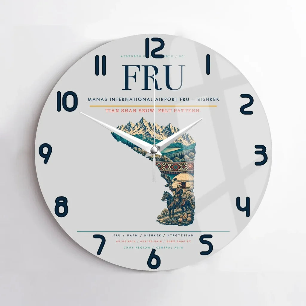 Manas International Airport (FRU) design on light gray no frame wall clock