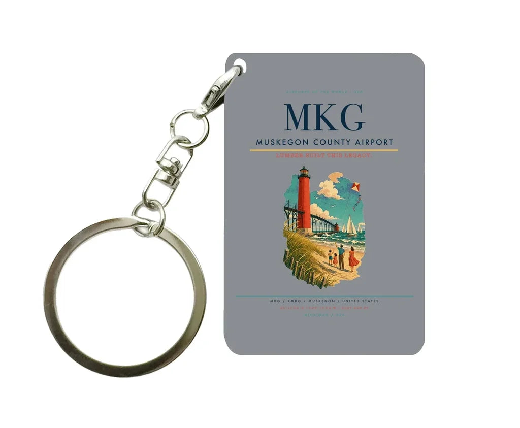 Muskegon County Airport (MKG) design on gray key chain