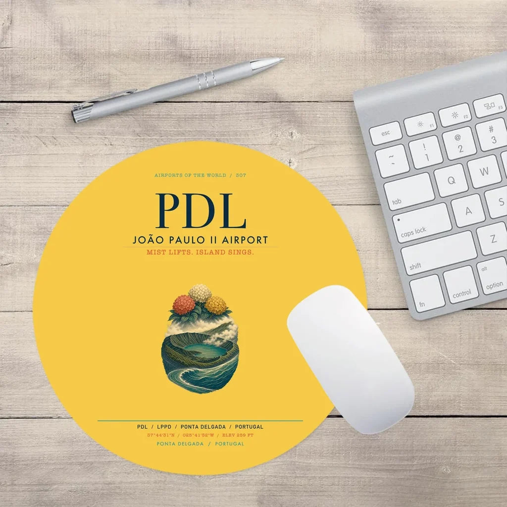 João Paulo II Airport (PDL) design on yellow round mouse pad