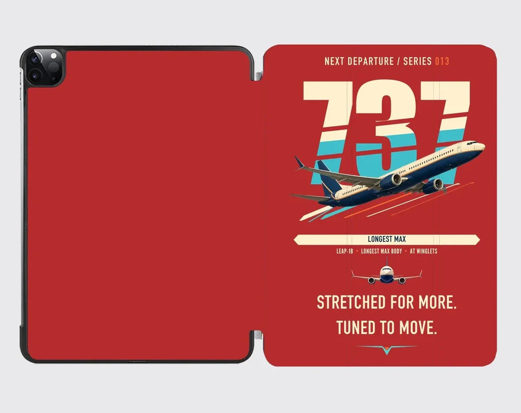 Boeing 737 MAX 10 design on red ipad tablet case