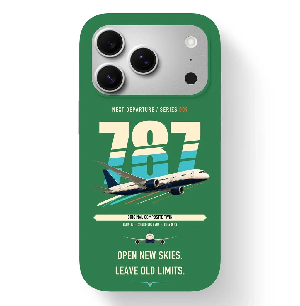 Boeing 787-8 Dreamliner design on green magsafe iphone case
