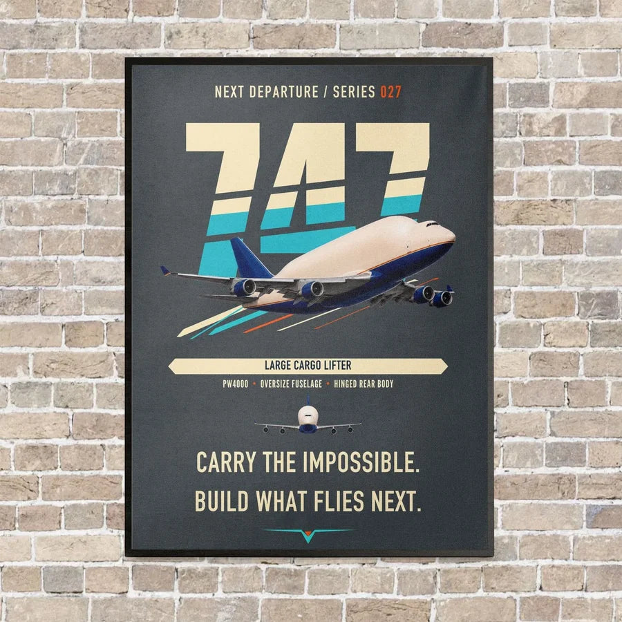 Boeing 747-400 Dreamlifter vertical canvas print - framed - gray background