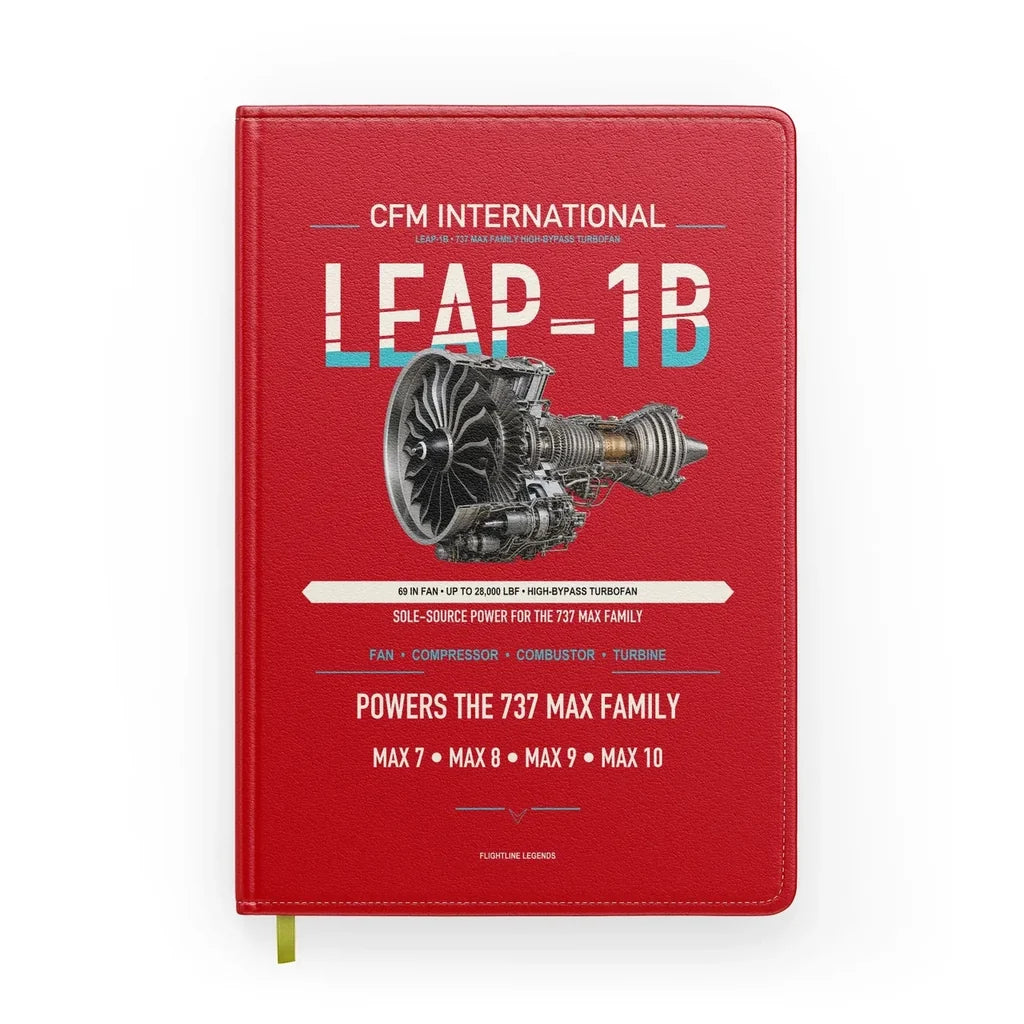 CFM LEAP-1B design on red notebook
