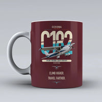 Thumbnail for Cessna 182 Skylane design on dark red ceramic mug, double-side print