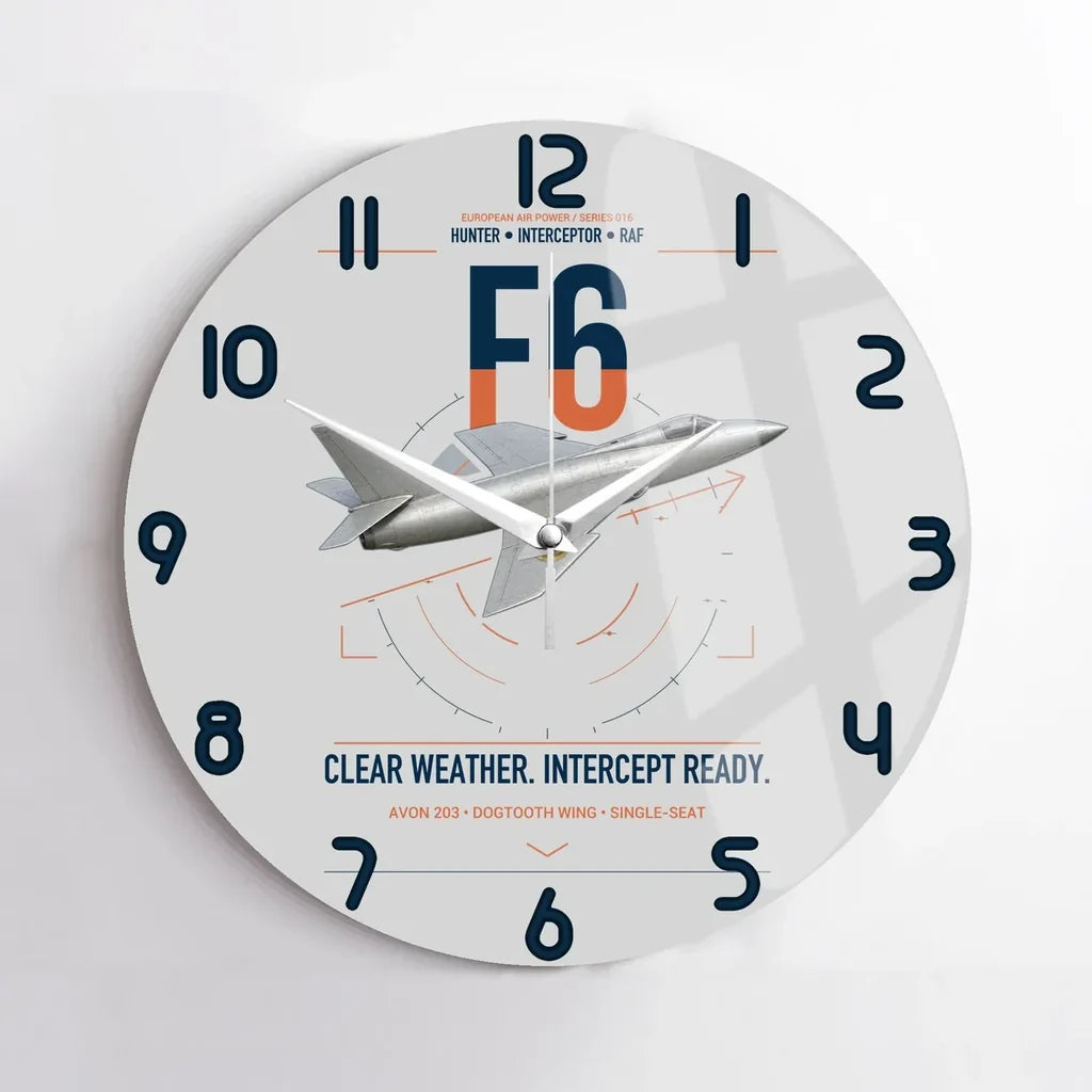 Hawker Hunter F6 design on light gray no frame wall clock