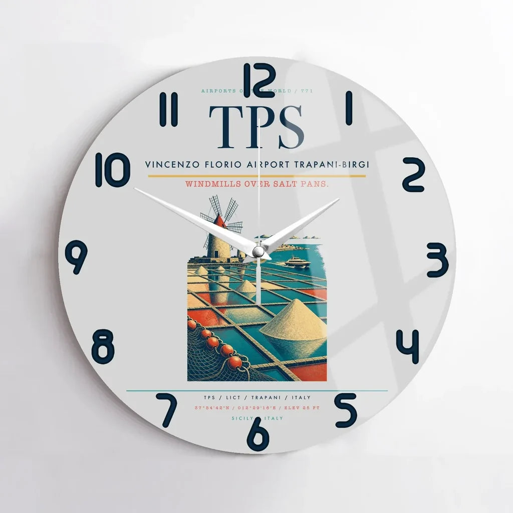 Vincenzo Florio Airport Trapani-Birgi (TPS) design on light gray no frame wall clock