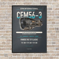 Thumbnail for CFM56-3 vertical canvas print - framed - gray background