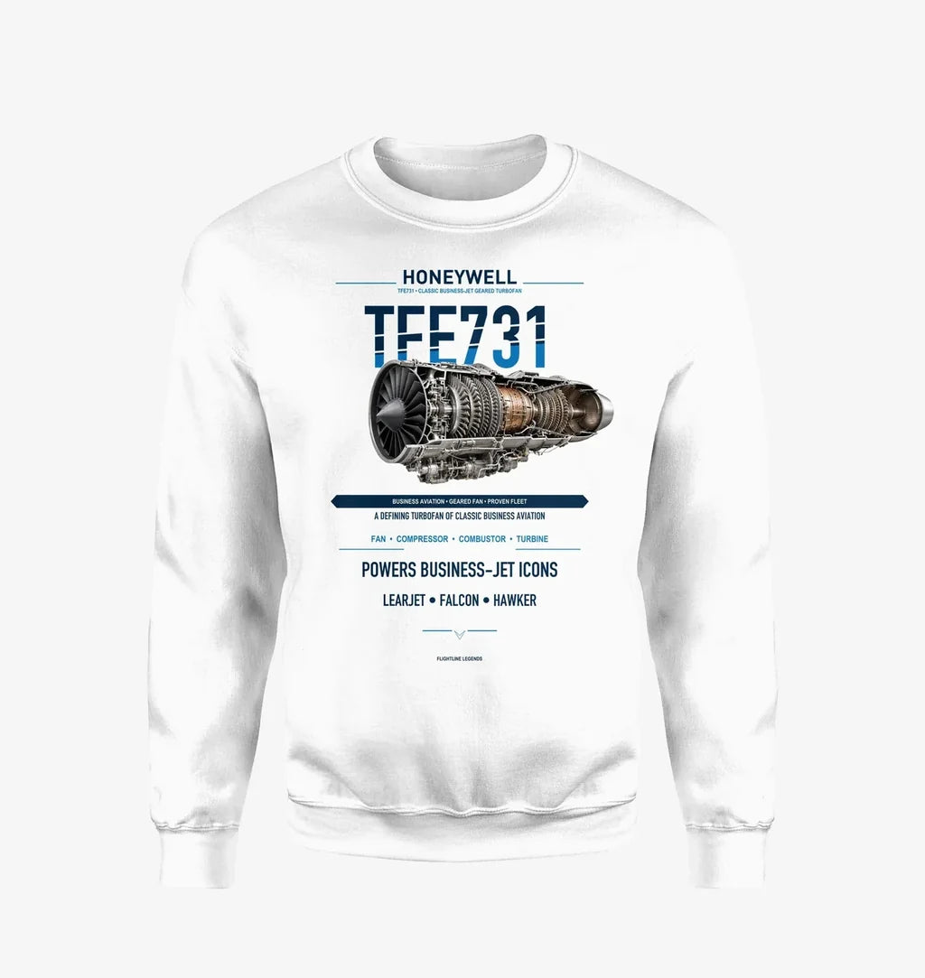 TFE731 design on white sweatshirt