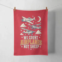 Thumbnail for We Count Airplanes Not Sheep design on red towel