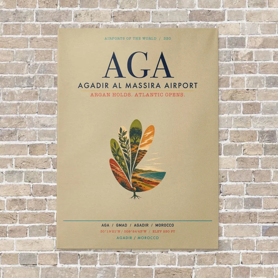 Agadir Al Massira Airport AGA vertical canvas print - no frame - beige background