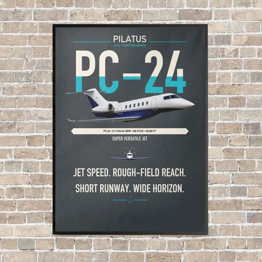 Pilatus PC-24 vertical canvas print - framed - gray background