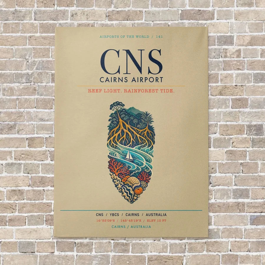 Cairns Airport CNS vertical canvas print - no frame - beige background
