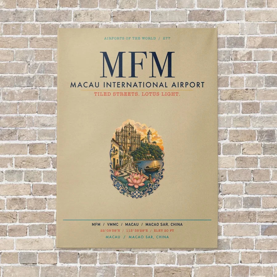 Macau International Airport MFM vertical canvas print - no frame - beige background