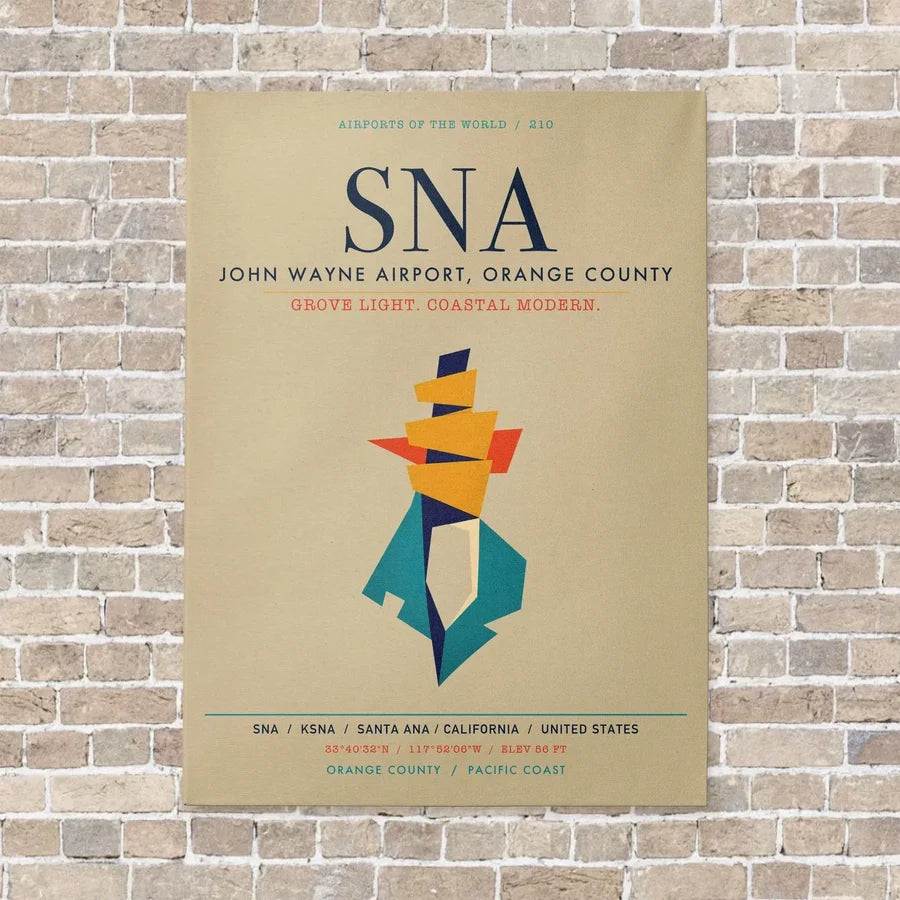 John Wayne Airport, Orange County SNA vertical canvas print - no frame - beige background