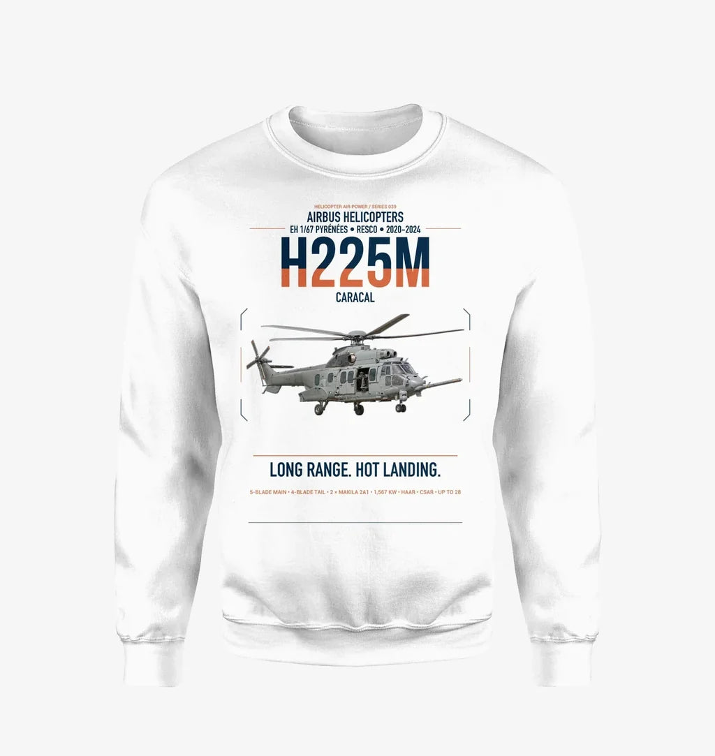Airbus Helicopters H225M Caracal design on white sweatshirt