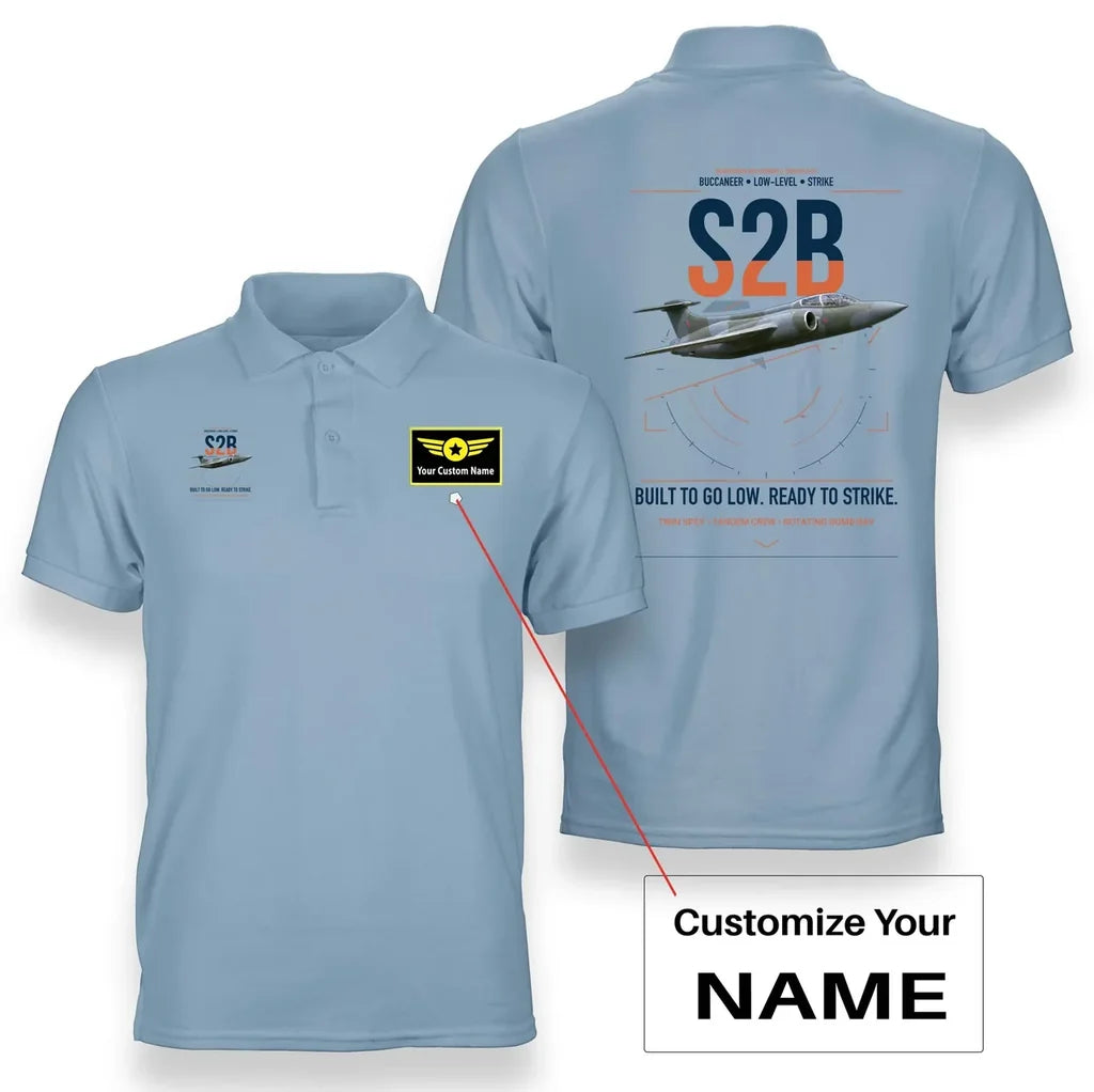 Blackburn Buccaneer S2B design on light blue+name double-side polo t-shirt, double-side print