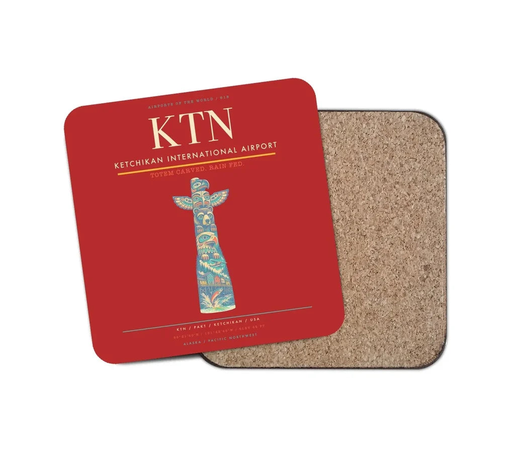 Ketchikan International Airport (KTN) design on red 1 piece coaster