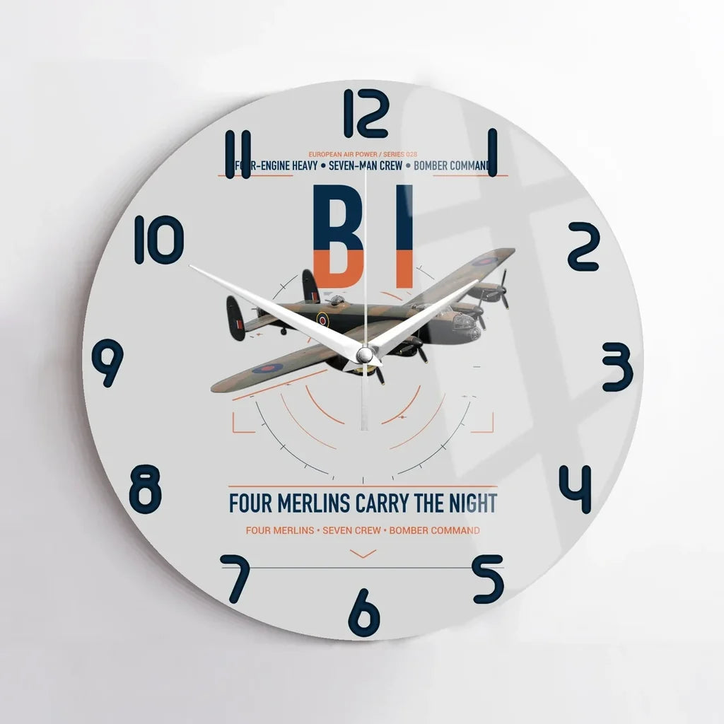 Avro Lancaster B I design on light gray no frame wall clock