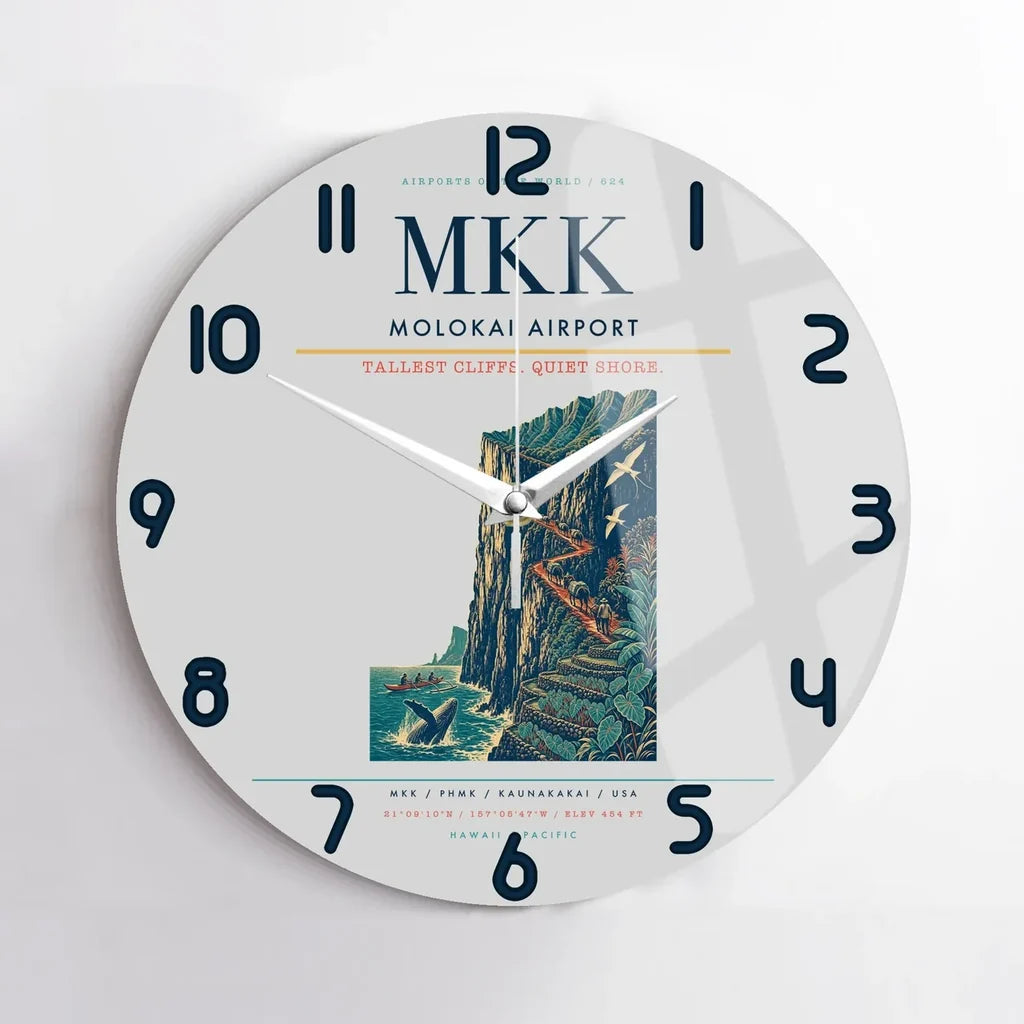 Molokai Airport (MKK) design on light gray no frame wall clock