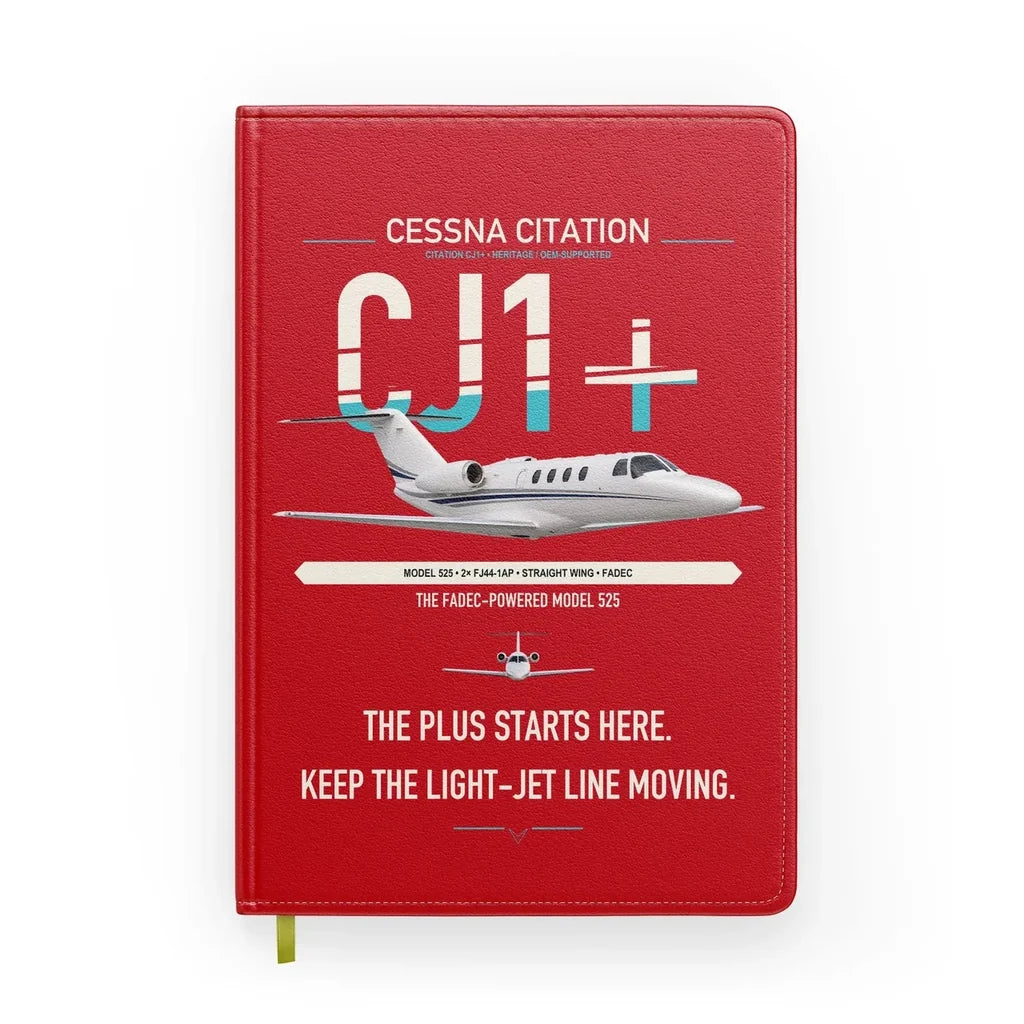Cessna Citation CJ1+ design on red notebook