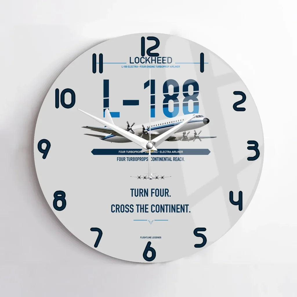 Lockheed L-188 Electra design on light gray no frame wall clock