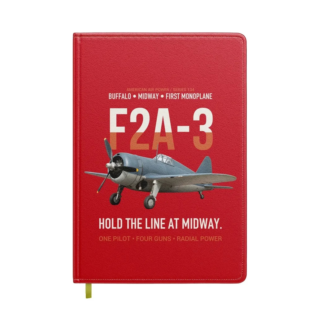 F2A-3 Buffalo Hold the Line at Midway design on red notebook
