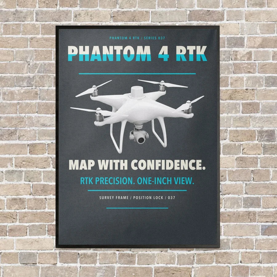 DJI Phantom 4 RTK vertical canvas print - framed - gray background