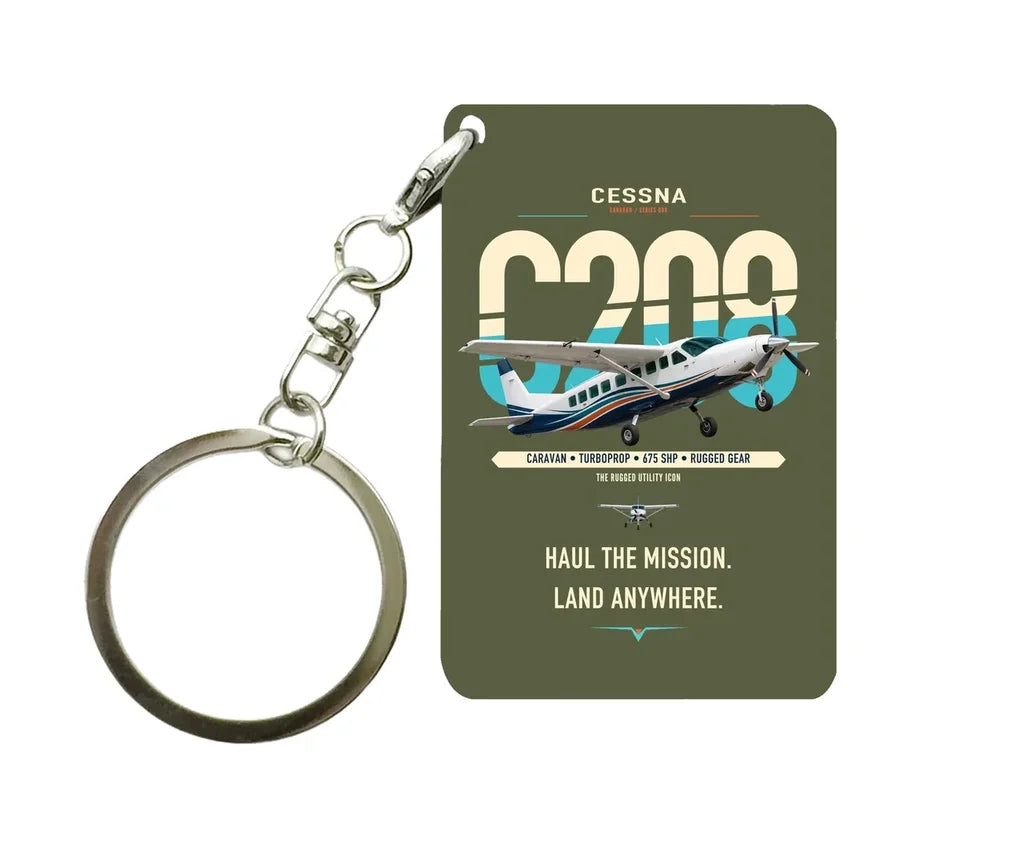 Cessna 208 Caravan design on green army designed key chain, double-side print