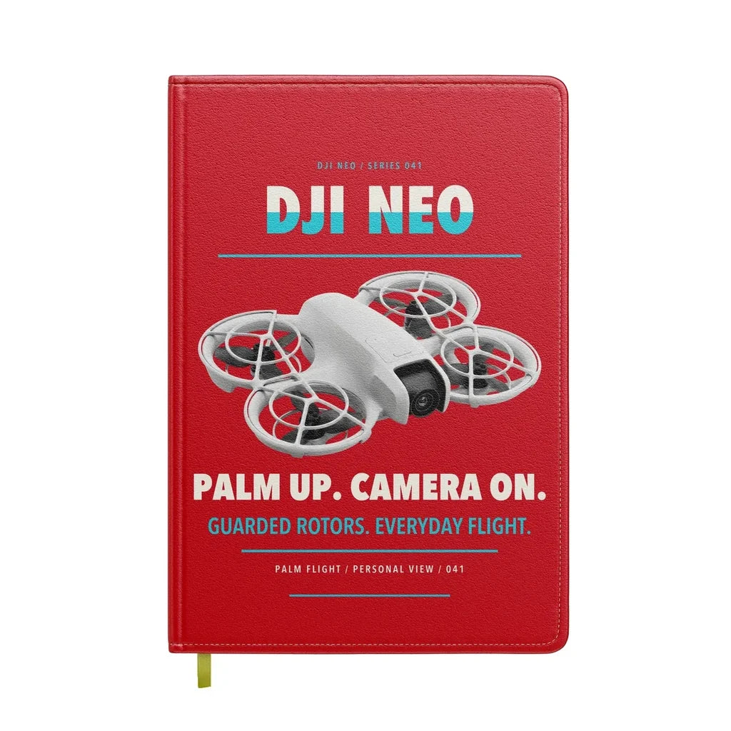 DJI Neo design on red notebook
