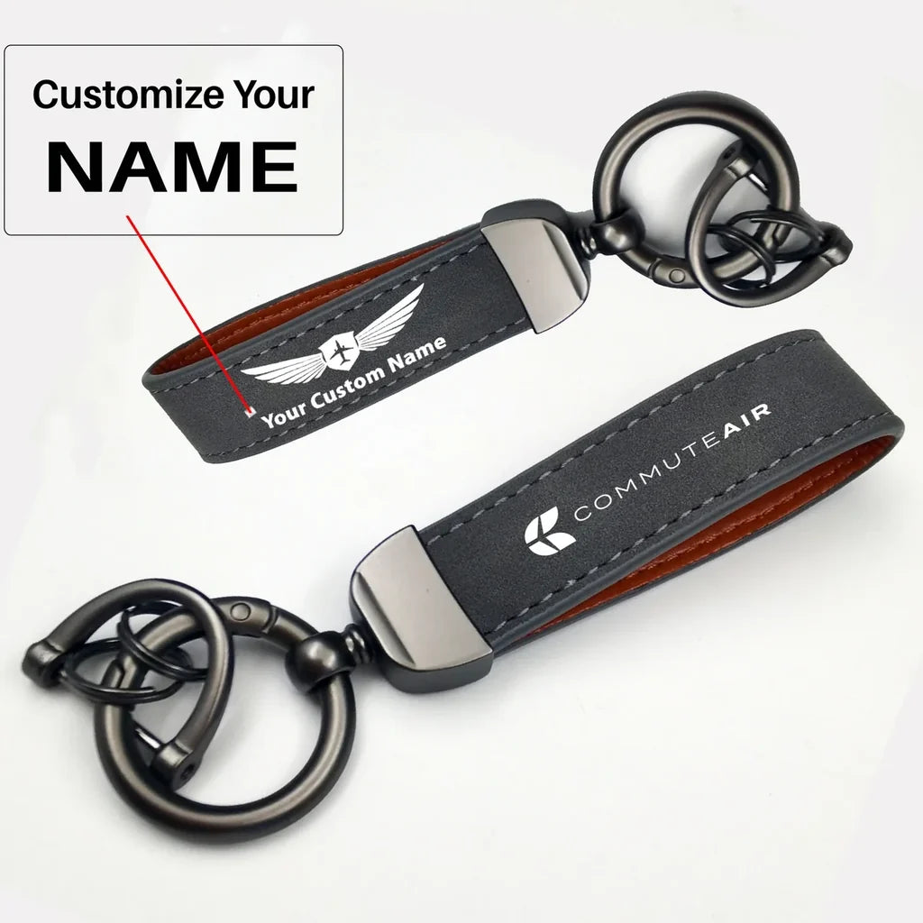 CommuteAir Horseshoe Buckle key chain, Gray + Name