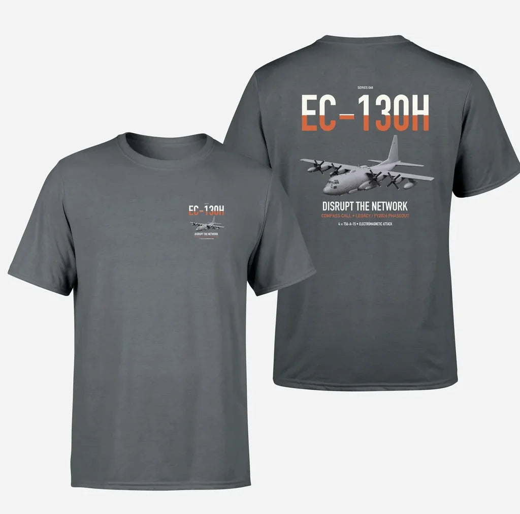 EC-130H Compass Call design on gray double-side t-shirt, double-side print