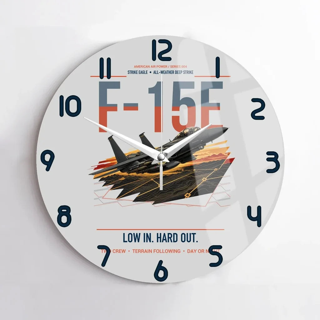 F-15E Strike Eagle design on light gray no frame wall clock