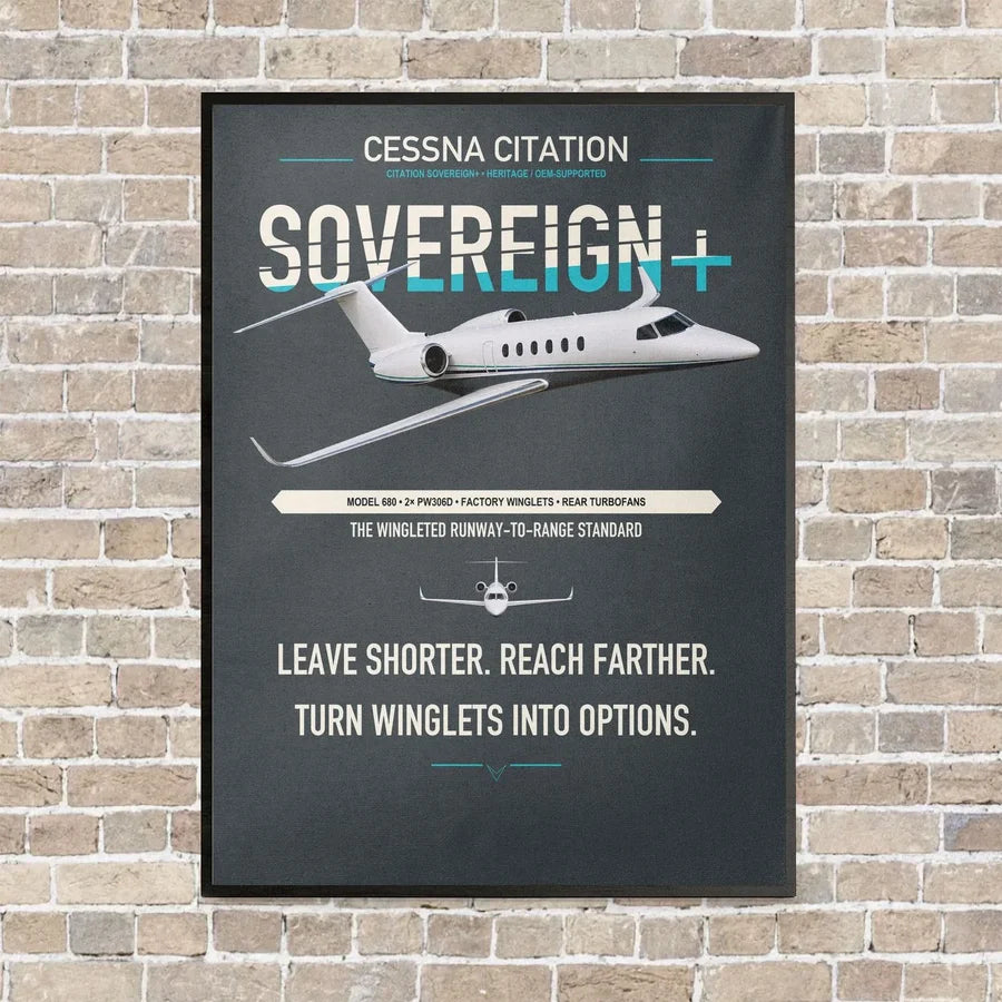 Cessna Citation Sovereign+ vertical canvas print - framed - gray background