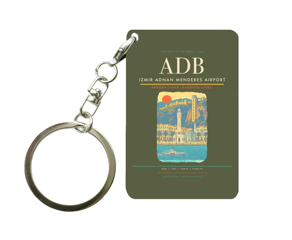 Izmir Adnan Menderes Airport ADB Key Chain design on green army key chain