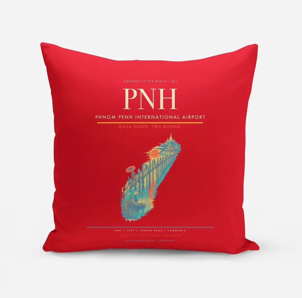 Phnom Penh International Airport (PNH) design on red pillow