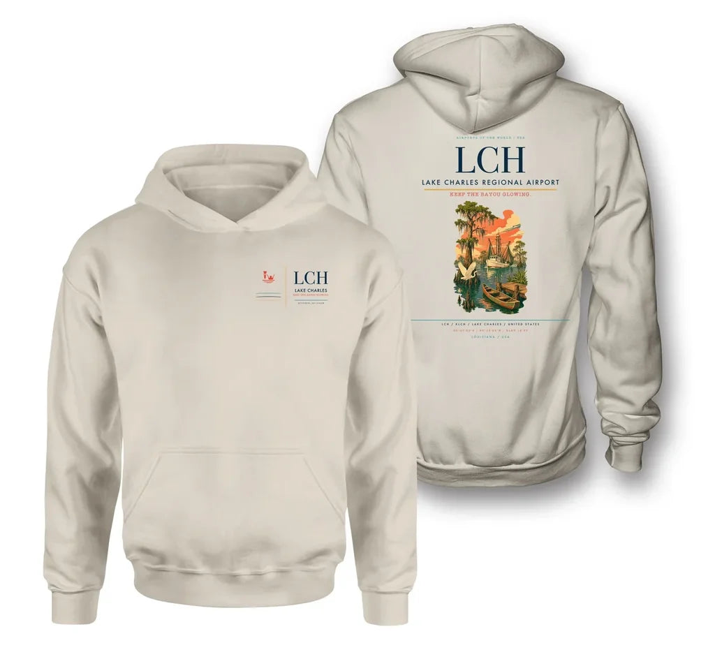 Lake Charles Regional Airport (LCH) design on khaki double-side hoodie