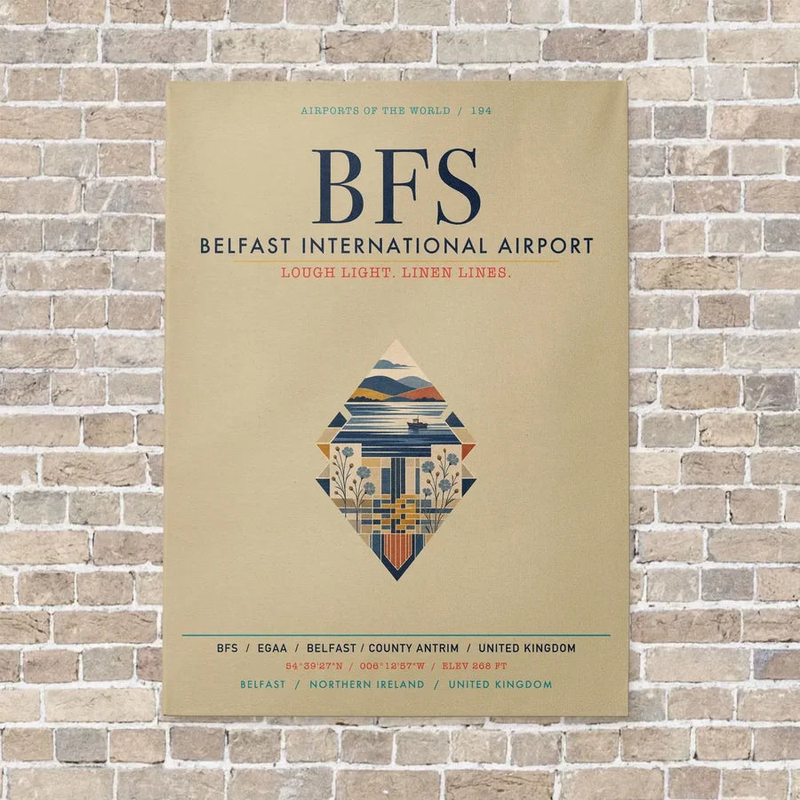 Belfast International Airport BFS vertical canvas print - no frame - beige background