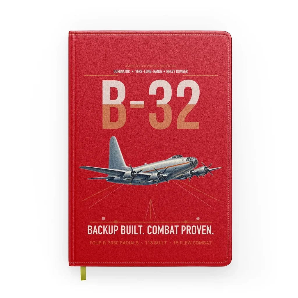 B-32 Dominator design on red notebook