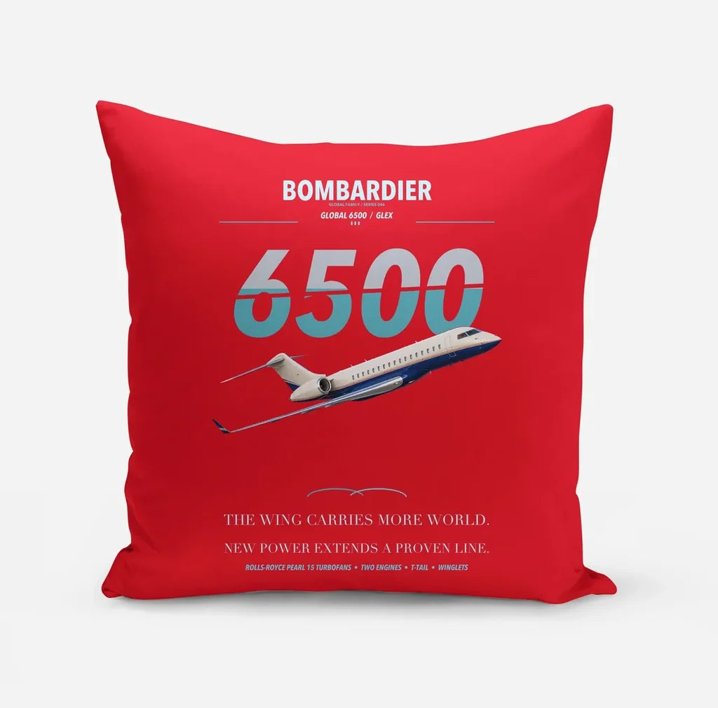 Bombardier Global 6500 design on red pillow