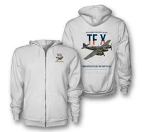 Thumbnail for Bristol Beaufighter TF X design on white premium zipped hoodie, double-side print