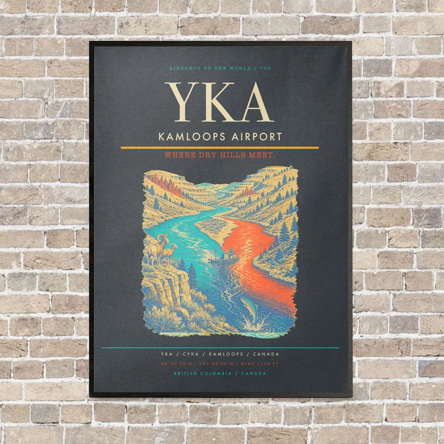 Kamloops Airport YKA vertical canvas print - framed - gray background