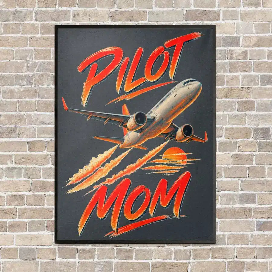 Pilot Mom vertical canvas print - framed - gray background