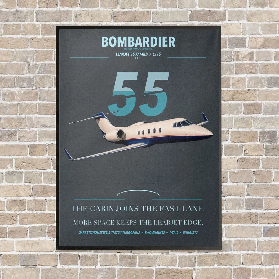 Bombardier Learjet 55 vertical canvas print - framed - gray background