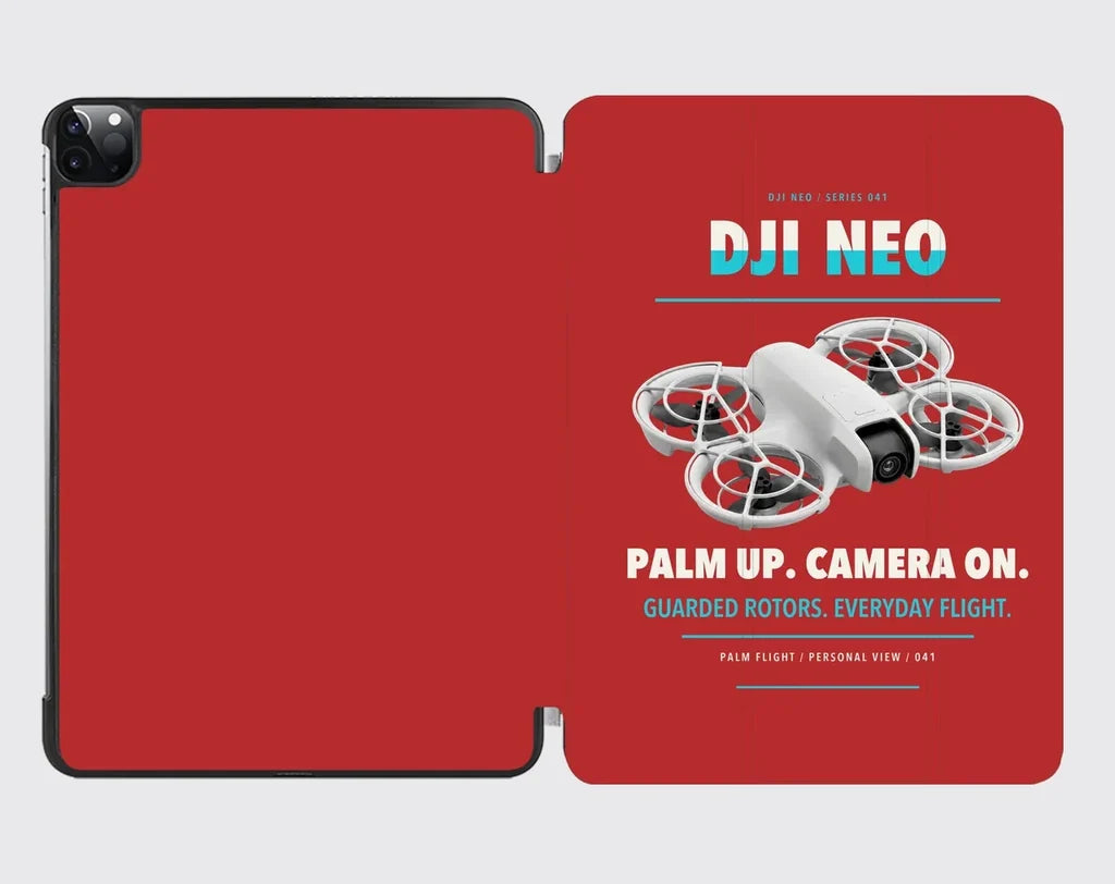 DJI Neo design on red ipad tablet case