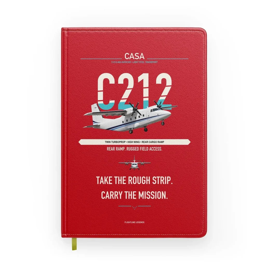 CASA C-212-400 Aviocar design on red notebook