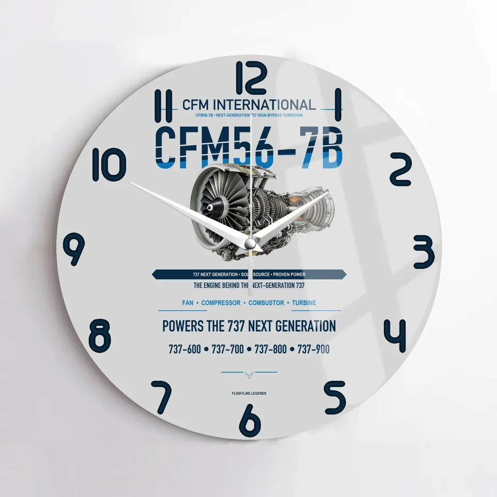 CFM56-7B design on light gray no frame wall clock