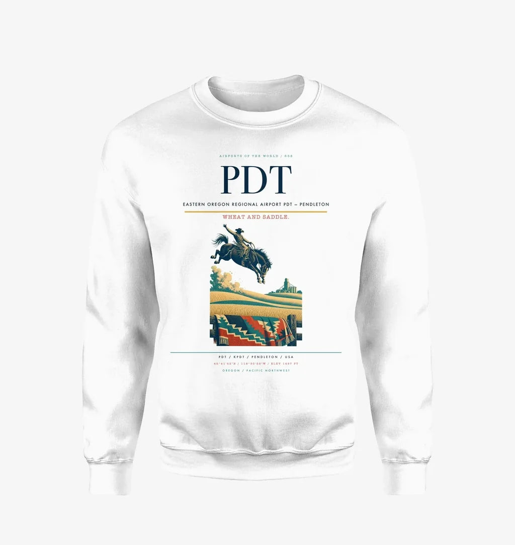 Eastern Oregon Regional Airport (PDT) design on white sweatshirt
